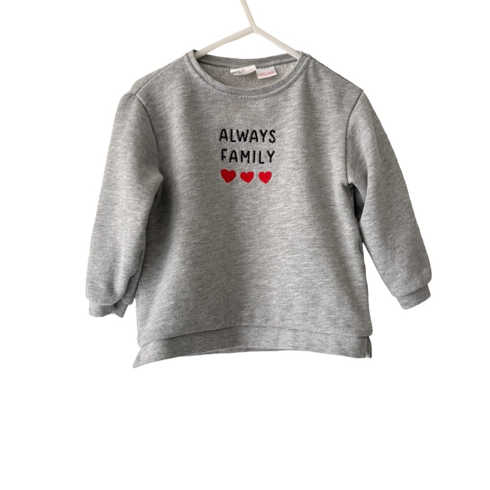 Zara Gray Sweatshirt Crew Always Family Heart Accents 12-18 months